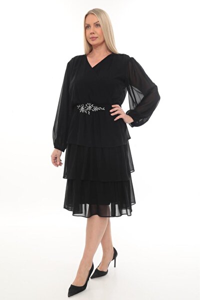 etselements Chiffon Waist Embroidery Detailed Stylish Evening Dress Ets1008