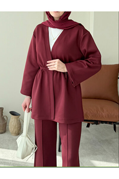 Molly Nelly Women's Elastic Waist Skuba Kimono Pants Set