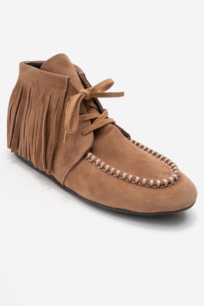 LuviShoes Γυναικεία μποτάκια με κρόσσια από γνήσιο δέρμα RAUX Toprak Suede