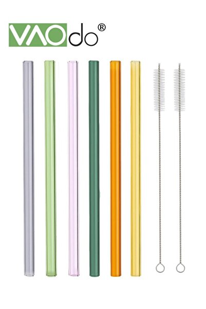 VAODO 8PCS Glass Smoothie Straw Inner Diameter 5MM Wide Reusable Straight Str...