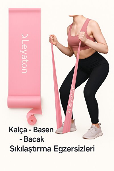 Leyaton Pembe Pilates Bandı Jimnastik Pilates Lastiği 90x7,5 Cm Egzersiz Aero...