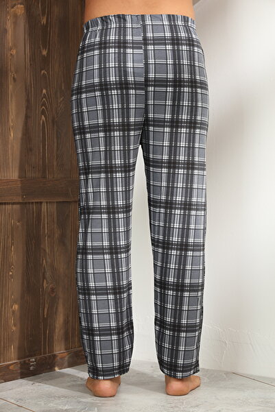 Serena Men's gray pajama pants with white checkered lines, loose fit - big size
