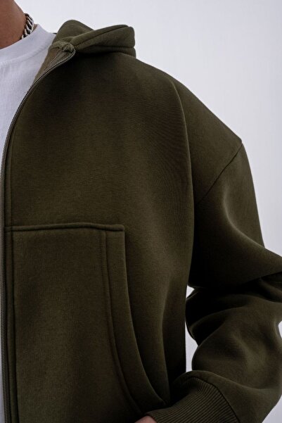 gothamvibes Men's Boxy Oversized Zippered Chill Khaki Sweatshirt