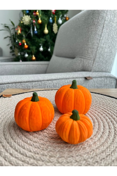 TKC HOME Dekoratif 3’lü Turuncu Balkabağı Obje