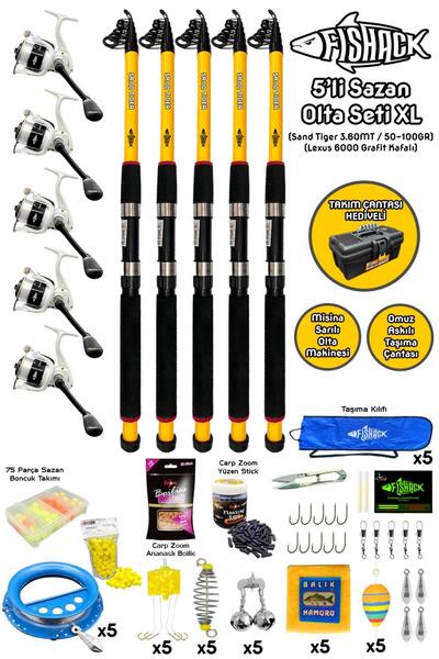 Fishack Tam Takım Sazan Olta Seti - 5'li Set - XL - 3.60MT/50-100GR