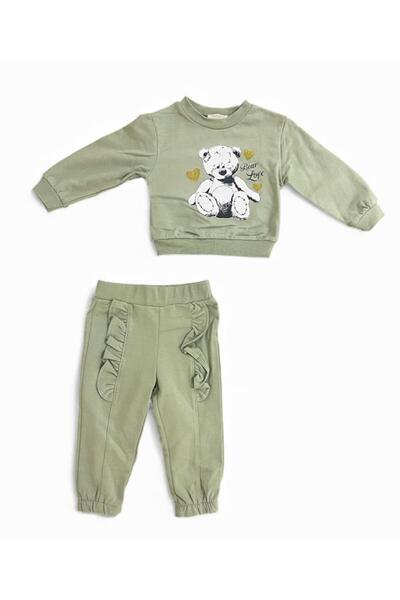 Gocoland Baby girl tracksuit set with bear Printed ruffle detail