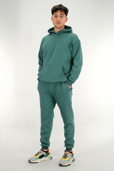 Souris Men's Petrol Green Relaxed Fit Tracksuit Set 3 Thread Fleece-Lined Thick Fabric Ribbed Leg Drawstring Waist