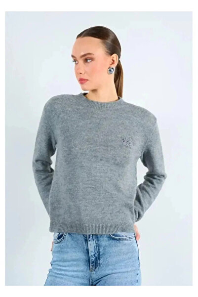 My Blog Gray Square Embroidered Knit Sweater - 231230