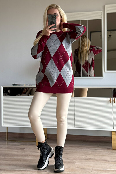 CİDDE Γυναικείο πλεκτό πουλόβερ με σχέδιο μπακλαβά Μήκος 77 εκ.