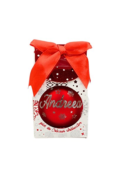 Gift Design Christmas globe, with LED, red color, name "Andreea"