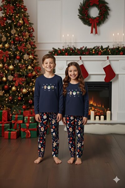 Serena Navy blue Christmas children's pajamas with festive figures