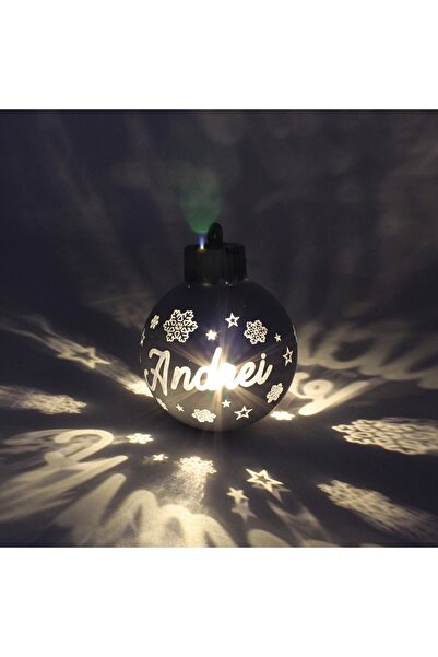 Gift Design Christmas globe, with LED, silver color, name "Andrei"