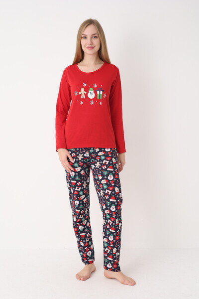 Serena Women's Christmas Pajamas – Red Gingerbread Top & Navy Pants