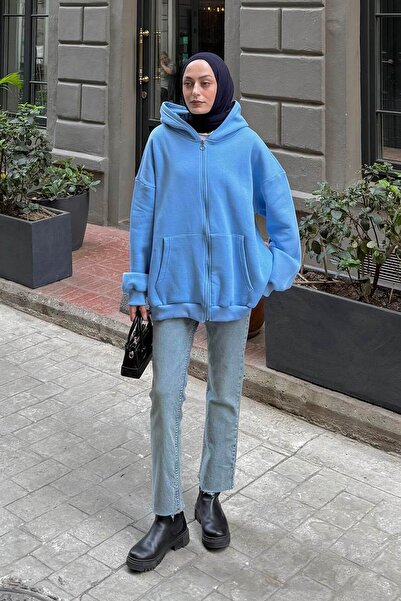 lamelif με κουκούλα oversized Πλαϊνές τσέπες Sweat Baby Blue