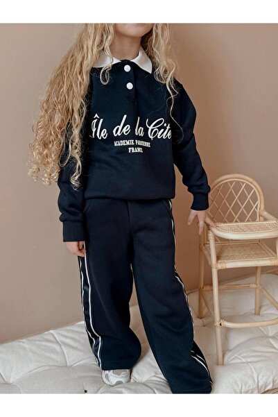 RAPAPA Κοριτσίστικο φούτερ 3 νήματα Σ επένδυση fleece και φαρδύ κοστούμι αθλητικής φόρμας 5039 ΣΚΟΥΡΟ ΜΠΛΕ