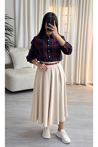 SELSAL Plaid shirt and midi skirt set