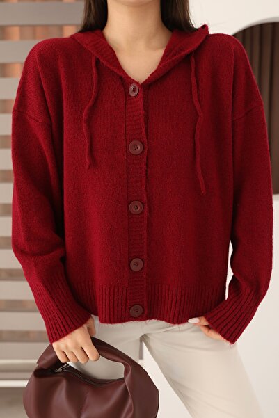 ALCHON Hooded Long Sleeve Lace-Up Four Button Soft Textured Stylish Standard Length Winter Basic Knitwear Cardigan