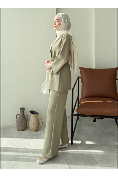 Molly Nelly Women's Elastic Waist Skuba Kimono Pants Set