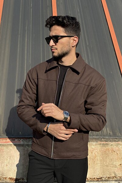 inpool Men'S, Standard-Fit, Shirt Collar, Metal Zipper, Old Money Culture, Semi-Coat, Jacket 644