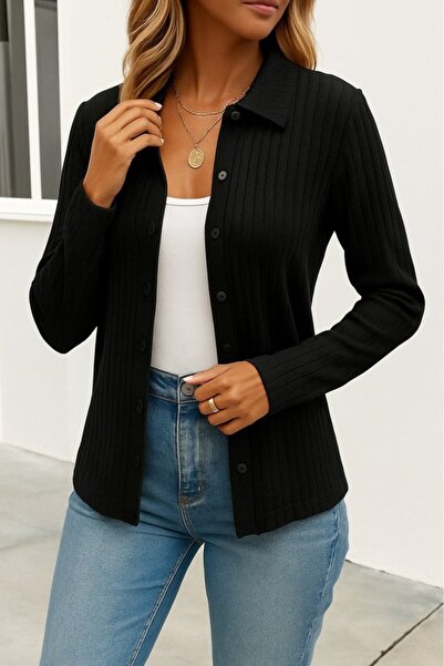 Kanonik Education Women's Long Sleeve Collared Front Buttoned Knitwear Jacket