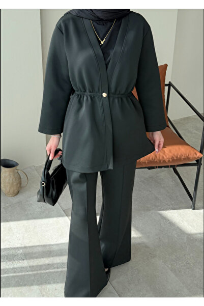 Molly Nelly Women's Elastic Waist Skuba Kimono Pants Set