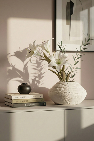 Koza Home مزهرية سيراميك دائرية بيضاء من سافيا 10132