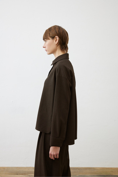 TERZİ DÜKKANI Blake Viscose Pleated Detail Pants Shirt Set Bitter Brown