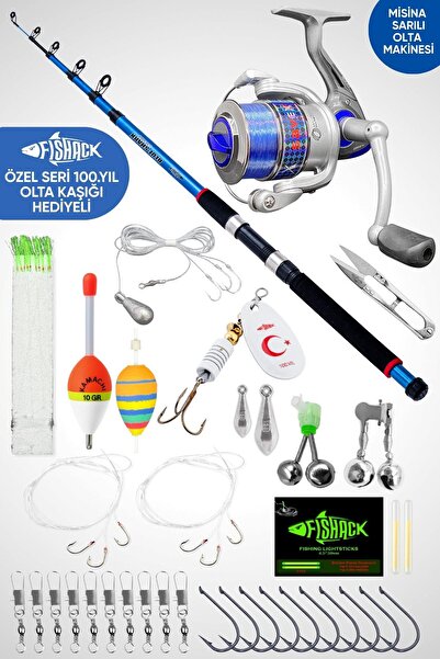 Fishack 35 Parça Tam Takım Olta Seti - 300cm Kamış 30-60GR / 40'lık Makine (Mavi) - Tüm Deniz ve Göller İçin