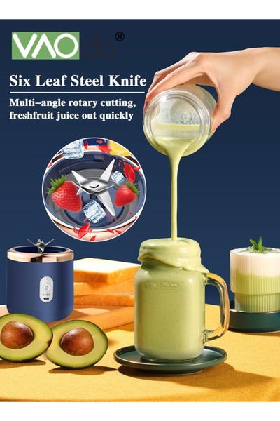 VAODO Portable Blender USB Charging with 2 Juice Cup Personal Travel Blender 304 Stainless Steel 6 Blades