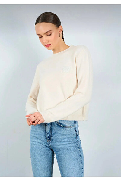 My Blog Cream Square Embroidered Knit Sweater - 231230