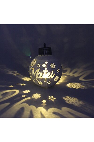 Gift Design Christmas globe, with LED, silver color, name "Matei"