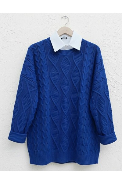 Modamorfo Honeycomb Pattern Winter Casual Knitwear Sweater - Cobalt