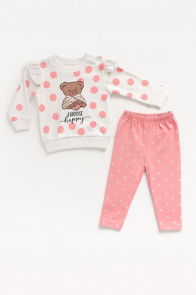 moukou Baby Girl Happiness Themed Teddy Bear 2-Piece Set – Comfortable Casual Set Cotton