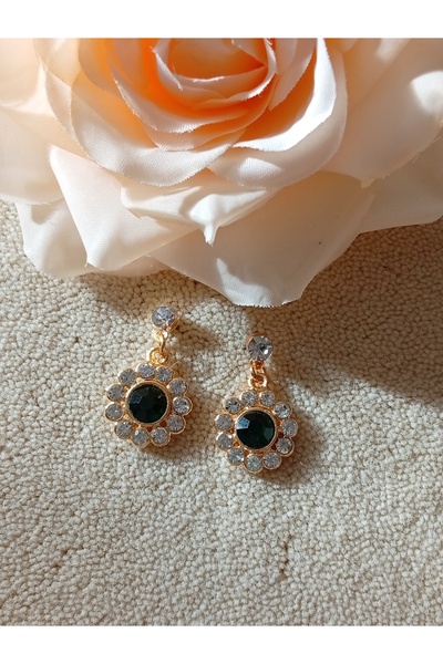 Pervin Ablacım Emerald Green Stone Dangling Flower Earrings Are Handmade