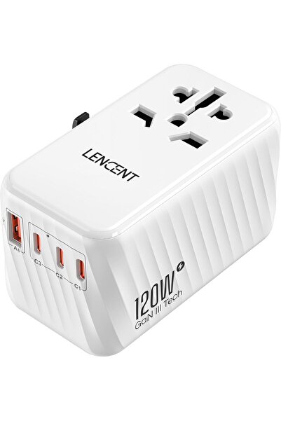 LENCENT 120W GaN Universal Travel Adapter – 3x USB-C PD3.0 + 1x USB-A QC4.0, ...