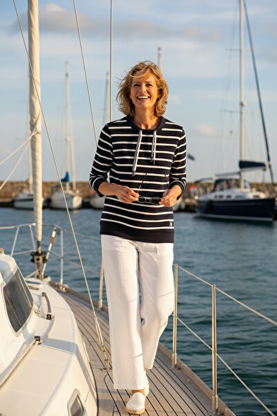 YXL COLLECTION Γυναικεία μπλούζα/φούτερ με ριγέ γιακά με κορδόνια με τρία τέταρτα μανίκια ελαφρύ