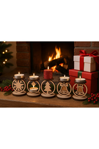 hapel Yılbaşı Ahşap Tealight 6'lı Dekor Seti