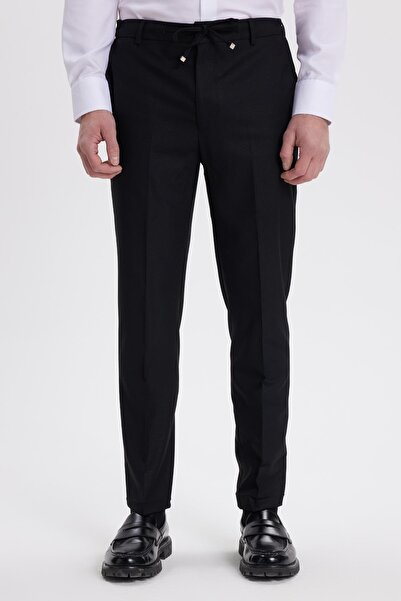 Tudors Men's Regular Fit Black Mono Collar Waist-Tied Suit with Pocket Pockets