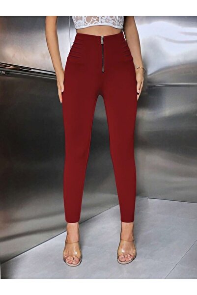 Kanonik Education Women's High Waisted Front Zipper and Ribbed Detailed Diving Leggings