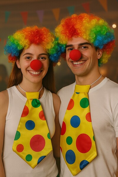 TOYFEST Colorful Clown Wig Elastic Tie Red Sponge Nose Triple Costume Set