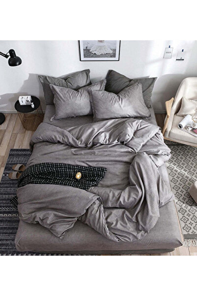 trendyhome Double Bed Linen Set, Satin Cotton, 4 Pieces – Elegant Gray Melange