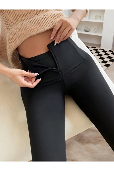 Kanonik Education Women's High Waist Front Zipper Diving Leggings