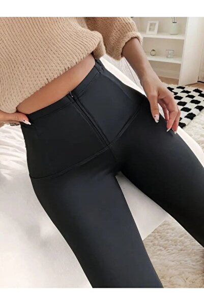 Kanonik Education Women's High Waist Front Zipper Diving Leggings