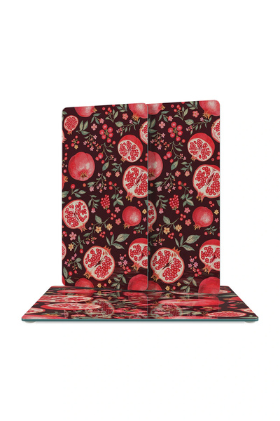 Decovetro Glass Presentation Serving Plate Set of 3 Rectangular Pomegranate Patterned