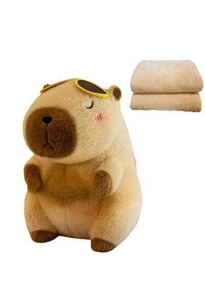DrKala Digital Kala Plush Toy, Capybara with Hidden Blanket, Ultra-Soft Fur, 47 cm, brown/yellow