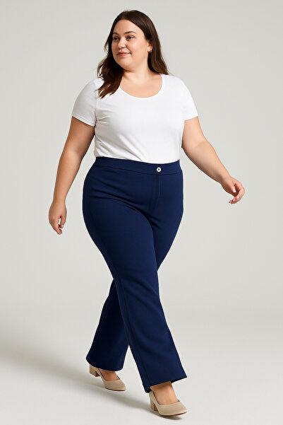 MİRA BUTİK Plus Size High Waist Comfortable Fit Women's Pants with Pockets – ...