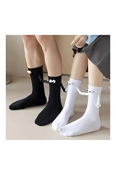Valkry - Set of 2 Magnetic Socks That Hold Hands, Couple, One Size, White and Black