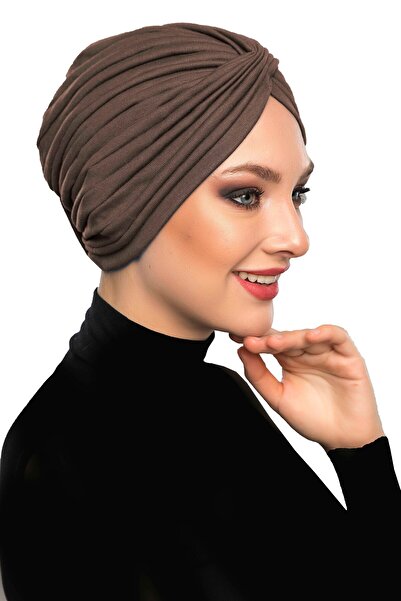fidan bone Soft Cross W Milk Coffee Ready-To-Wear Turban Hijab Bonnet Suitable for Medical Use