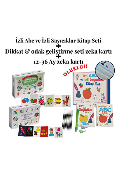 akademik zeka İzli Abc ve Sayıcıklar Kitabları Oluklu -Dikkat & Odak Geliştirme ve 12-36 Ay Zeka Kartları Seti