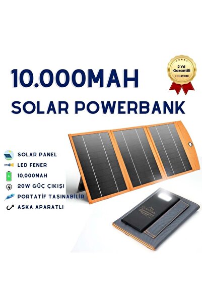 hızlı store 10,000mAh Solar Güneş Enerjili 3 Panelli 1 Type-C - 2 USB Çıkışlı...